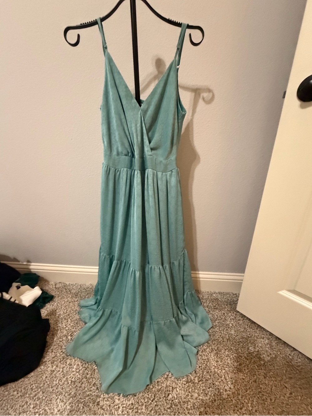 Joy Joy Aqua Blue Tiered Spaghetti Strap Maxi Dress
